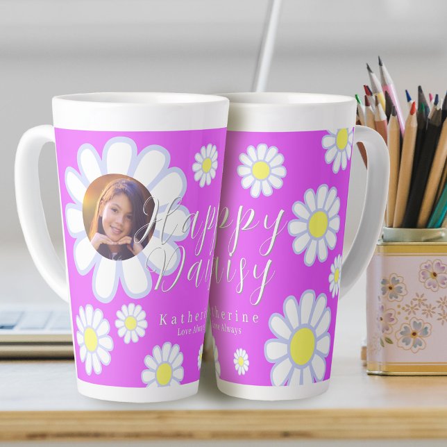 Caneca De Café Latte Daisy Simple Photo Violet (Daisy Simple Photo Purple Latte Mug.)