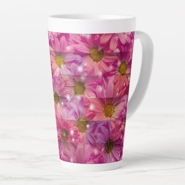Caneca De Café Latte Daisy Weave Rosa (Ângulo direito)