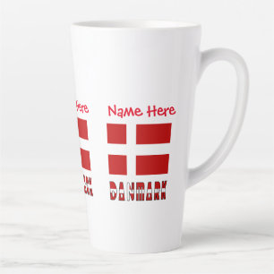 Caneca De Café Latte Danmark Dannebrog Personalização Vermelha 