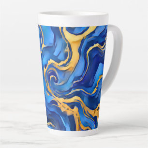 Caneca De Café Latte Danse Royale Azul Real Rico Dourado Fluido Abstrat