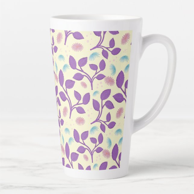 Caneca De Café Latte Dark Purple Floral Pattern | Aesthetic Seamless  (Direita)