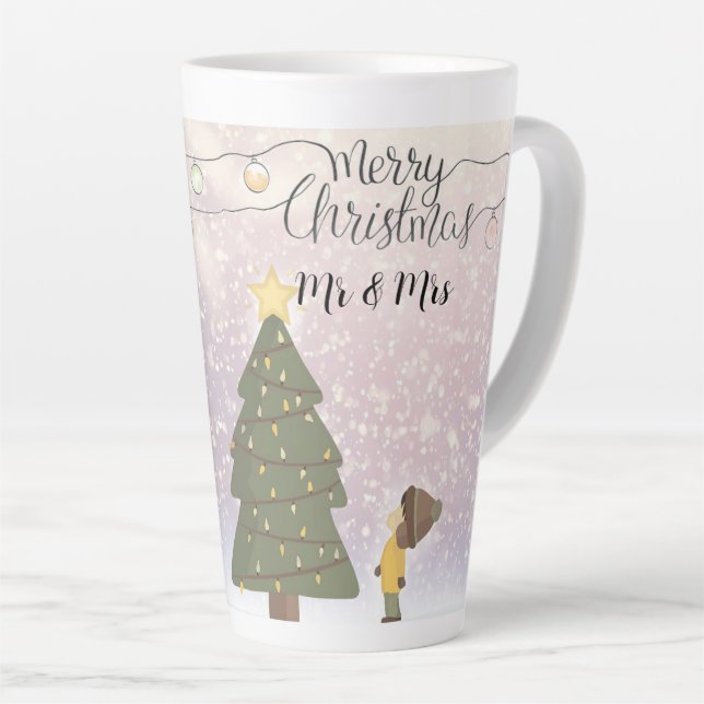 Caneca De Café Latte Datas do Sr. e Sra. Yellow Star Xmas Art (Ângulo direito)