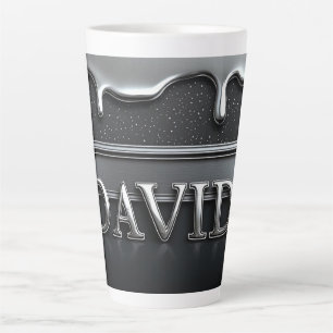 Caneca De Café Latte David Nome em Cromo de Metal Líquido