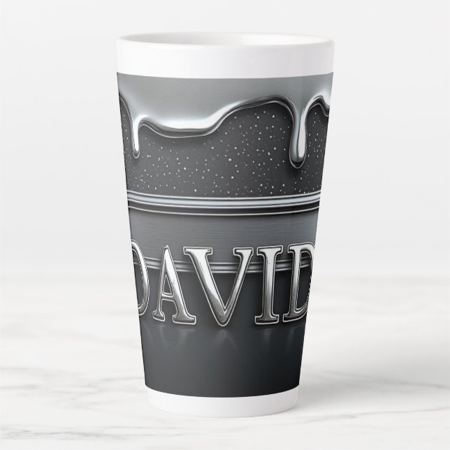 Caneca De Café Latte David Nome em Cromo de Metal Líquido (Frente)