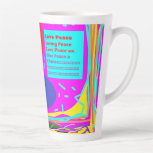 Caneca De Café Latte Dê à paz cores vermelho e arco-íris.