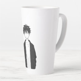 Caneca de Café Latte de Menino Anime Minimalista