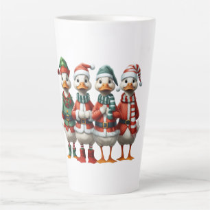Caneca De Café Latte Decoração de Férias Festivas da Família de Patos d