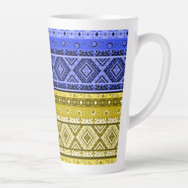Caneca De Café Latte Decoração moderna abstrata ornamental remendo geom (Direita)
