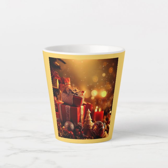 Caneca De Café Latte Decorações de Natal 3 (Frente)
