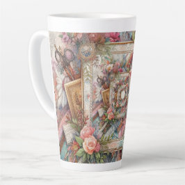 Caneca De Café Latte Decoupage de Vintage Maximalista