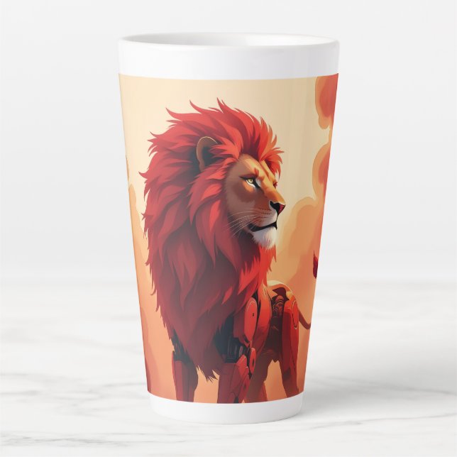 Caneca De Café Latte Deep Crimson Glow – The Lion of Burning Destiny.   (Frente)