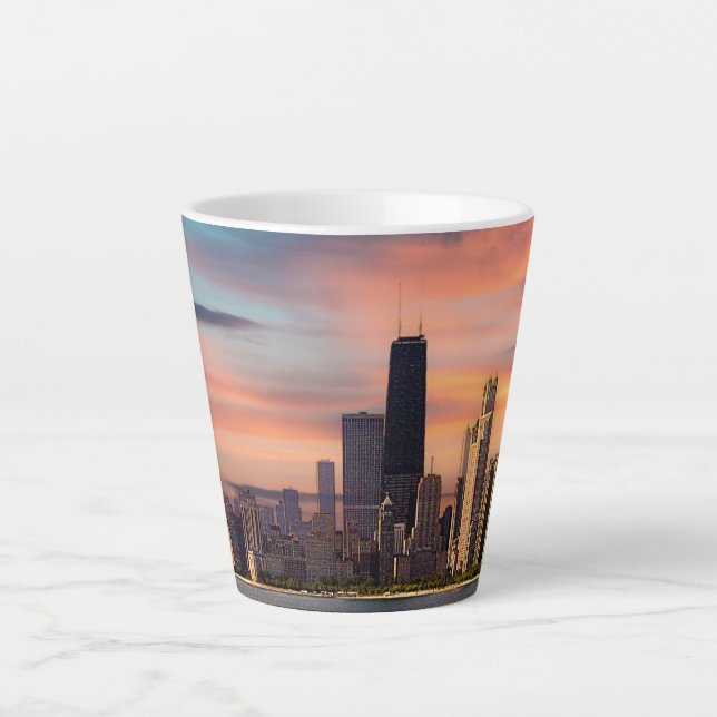 Caneca De Café Latte Deep Sunset Chicago (Frente)