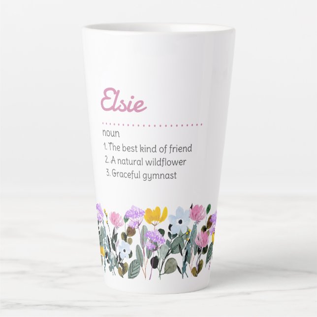 Caneca De Café Latte Definição de Nome com Limite Simples de Flor Selva (Frente)