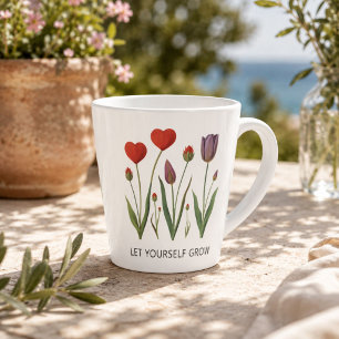 Caneca De Café Latte Deixe-se Crescer Tulipas Florais em Forma de Coraç