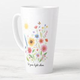Caneca De Café Latte Deixe sua luz brilhar flores e sol