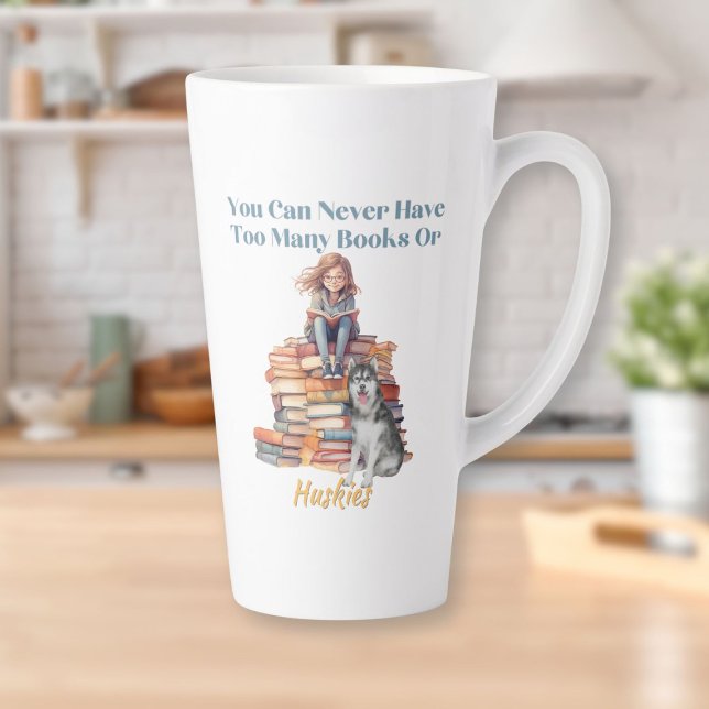 Caneca De Café Latte Demasiados livros ou Roucos (Too Many Books or Huskies Latte Mug)