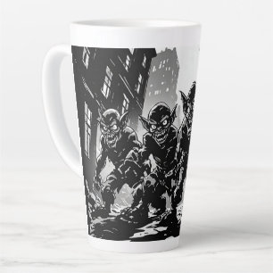 Caneca De Café Latte Demônios Goblin Cidade Abandonada BW Estilo de Qua
