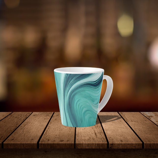 Caneca De Café Latte Derramamento de Líquido Verde Teal Abstrato (Criador carregado)