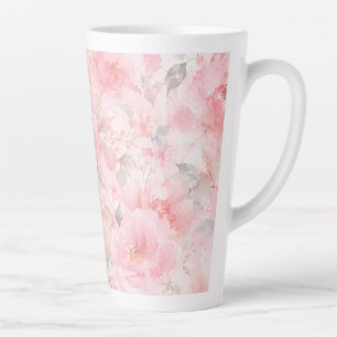Caneca De Café Latte Desabrochar Rosado Aquarela Floral
