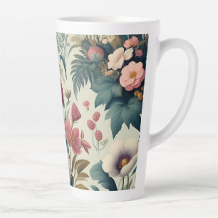 Caneca De Café Latte Descubra o Padrão Botânico Floral de Primavera Inc