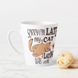 Caneca De Café Latte Desculpe, estou atrasado, meu gato estava deitado