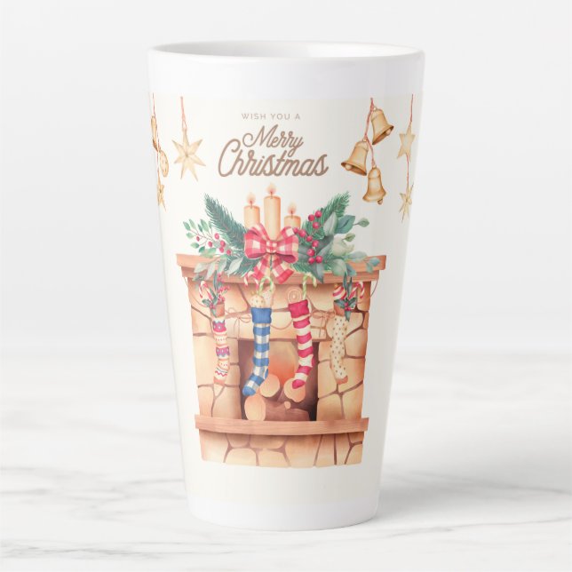 Caneca De Café Latte Desejamos-lhe um Feliz Natal (Frente)