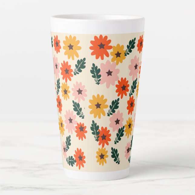 Caneca De Café Latte Desenhado Floral  (Frente)