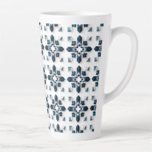 Caneca De Café Latte Desenho Abstrato Geométrico em Azul e Branco