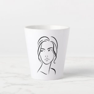 Caneca De Café Latte Desenho da face de uma mulher de linha 4