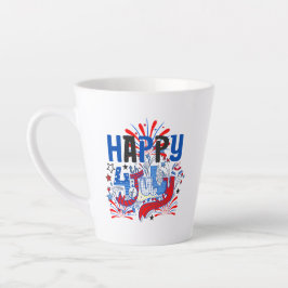 Caneca De Café Latte Desenho de Celebração Patriótica do 4 de Julho Fel