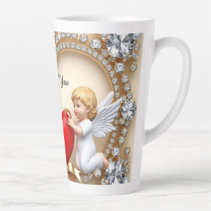 Caneca De Café Latte Desenho de Coração Romântico