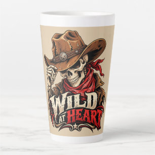 Caneca De Café Latte Desenho de Cowboy Esqueleto Alma Selvagem Ocidenta