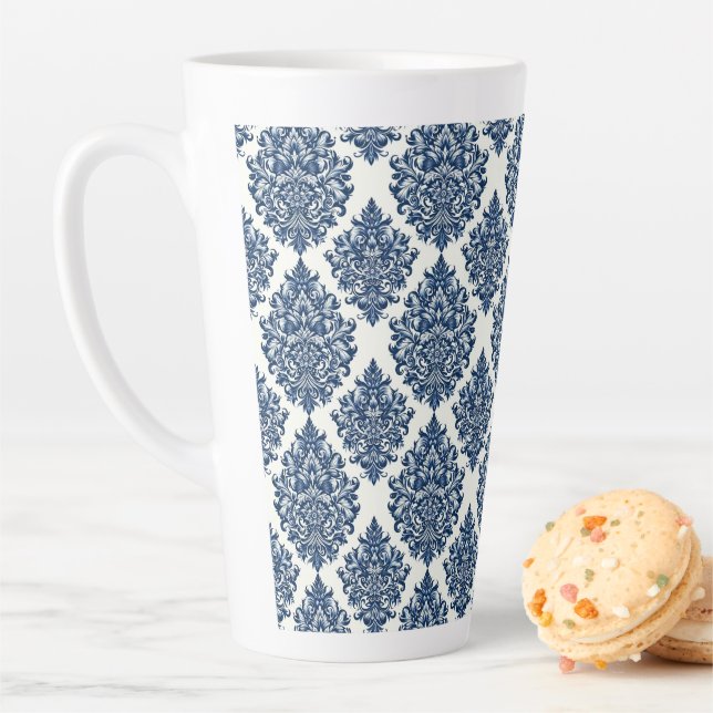 Caneca De Café Latte desenho de damasco azul (In Situ)