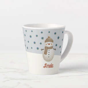 Caneca De Café Latte Desenho de Flocos de Neve de Boneco de Neve Nome N