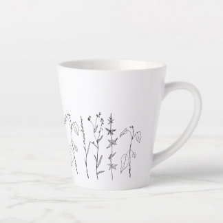 Caneca De Café Latte Desenho de Linha Botânica Minimalista