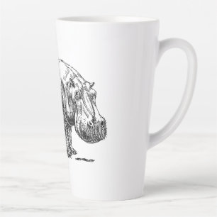 Caneca De Café Latte Desenho de Linha Hippopotamus Preto e Branco