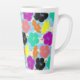 Caneca De Café Latte desenho de padrões de flores coloridas