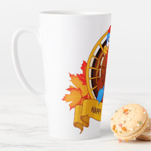 Caneca De Café Latte Desenho divertido de Ação de Graças em estilo de d