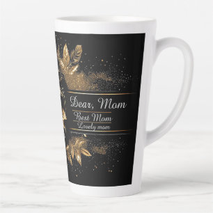 Caneca De Café Latte Desenho Elegante de Rosa Branca e Dourado