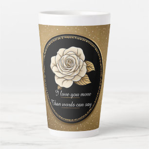 Caneca De Café Latte Desenho Elegante de Rosa Branca e Ouro