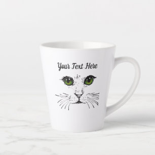 Caneca De Café Latte Desenho Entalhado Preto Gato Face Olhos Verdes