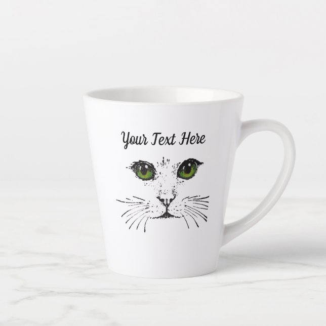 Caneca De Café Latte Desenho Entalhado Preto Gato Face Olhos Verdes (Direita)