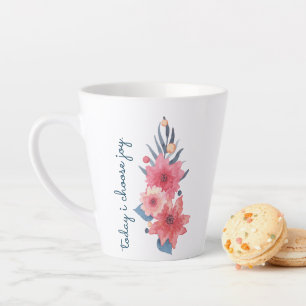 Caneca De Café Latte Desenho Floral Vermelho, Branco e Azul