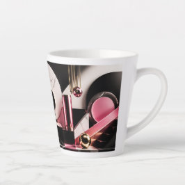 Caneca De Café Latte Desenho Geométrico de Mármore Preto e Rosa Luxuoso