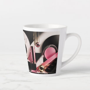 Caneca De Café Latte Desenho Geométrico de Mármore Preto e Rosa Luxuoso