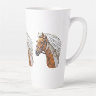 Caneca De Café Latte Desenho manual no retrato do cavalo