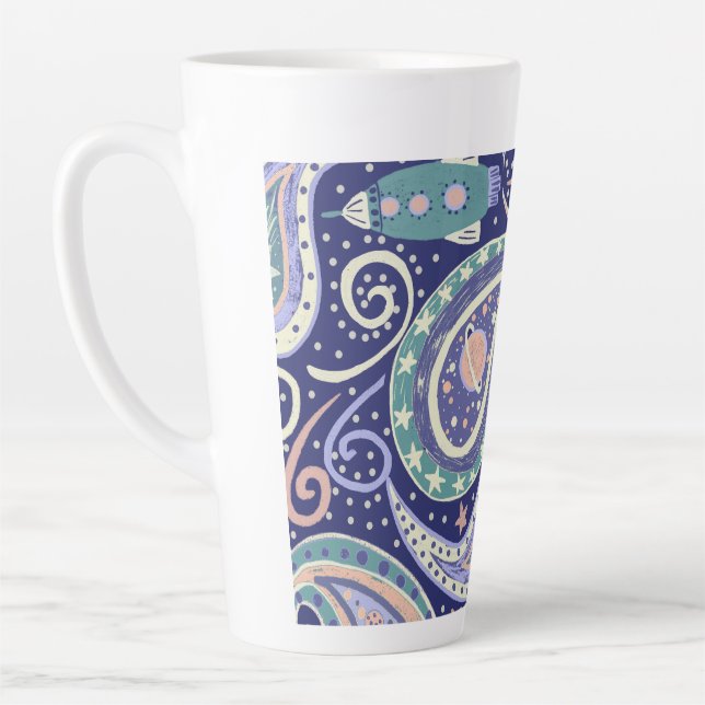 Caneca De Café Latte Desenho Retro da Galáxia Espacial (Esquerda)