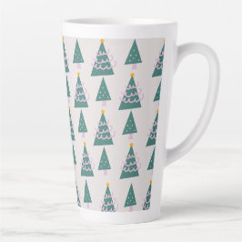 Caneca De Café Latte Desenhos de Árvores Fofas Rosa Verde
