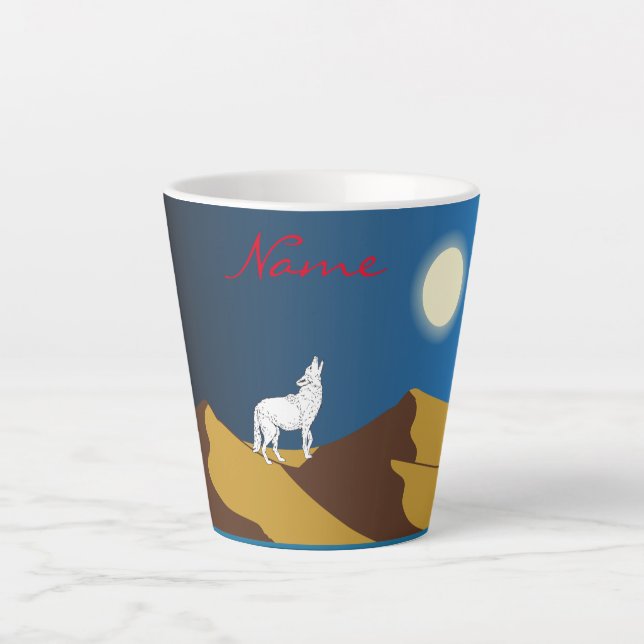 Caneca De Café Latte Desert Coyote Howling Full Moon Thunder_Cove (Frente)