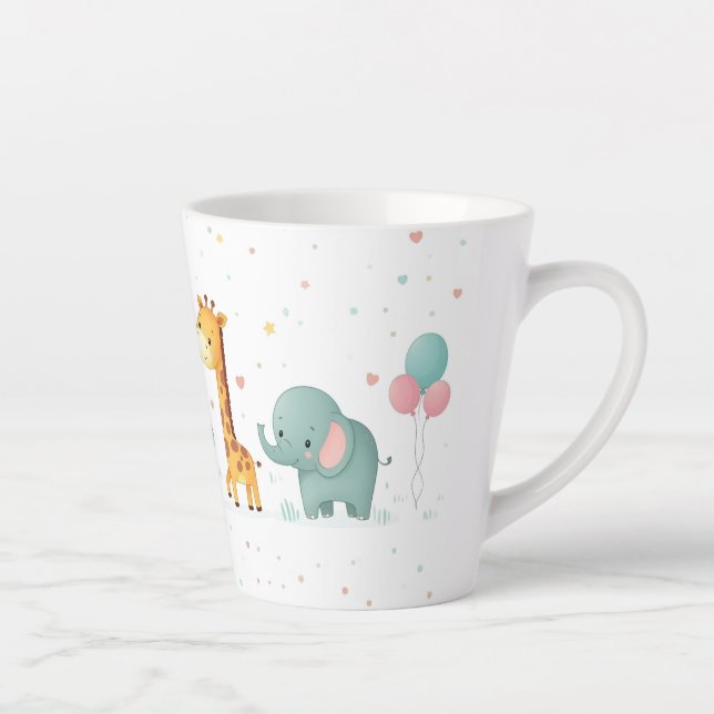 Caneca De Café Latte Desfile de animais de desenho animado em Pastel -  (Direita)